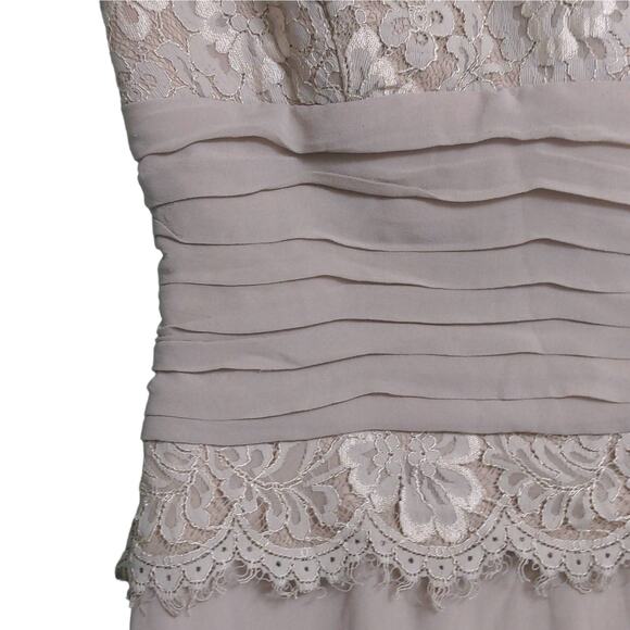 Tadashi Womens A Line Cocktail Dress Beige Pleated Midi Strapless Lace Silk 6 - Picture 3 of 9